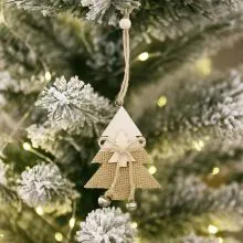 Obesek božični, smrekica, natur z juto in kraguljčki, MDF, 9-10cm