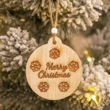Obesek božični, božična krogla, Merry Christmas, natur, MDF,10cm