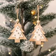 Obesek božični, smrekica, natur/bela, 2/1, MDF, 7cm