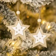 Obesek božični, zvezdica, natur/bela, 2/1, MDF,7cm