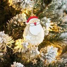 Obesek božični, Božiček, natur z belo volno, MDF, 8.5cm