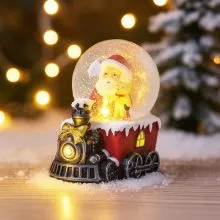 Snežna krogla, božiček na vlakcu, polimasa, 7x6x5cm, sort.