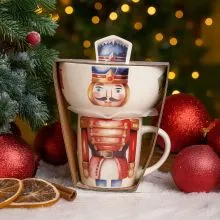 Set skodelice 360ml, 9cm in sklede, 600ml, 14x6cm, božični motiv, porcelan, sort.