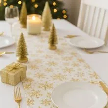 Blago na roli, božični motiv, bela s snežinkami, 100% poliester, 28x250cm