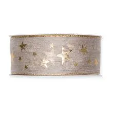 Trak aranžerski, lanen, božični, bež  z zlatimi zvezdami, 4cmx15m