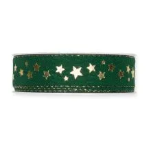 Trak aranžerski, lanen, božični, zelen  z zlatimi zvezdami, 2.5cmx18m