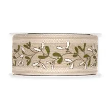 Trak aranžerski, lanen, božični, bež z zeleno-belim potiskom, 4cmx12m