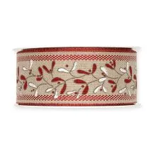 Trak aranžerski, lanen, božični, bež z rdeče-belim potiskom, 4cmx12m