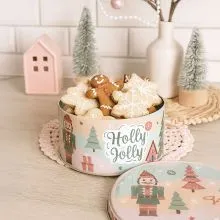 Škatla za kekse, kovinska, okrogla, božični motiv, Holly Jolly!, 17x17x7.5cm
