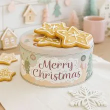 Škatla za kekse, kovinska, okrogla, božični motiv, Merry Christmas!, 20x20x9cm