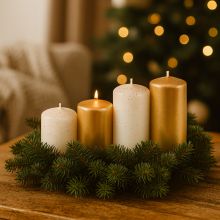 Sveča adventna, 4/1, 40x55/70/85/100, zlati mix