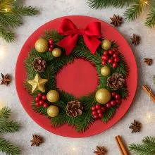 Krožnik dekorativen, rdeči, PVC, 33cm