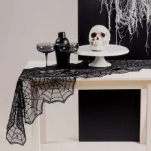 Prt tekač, Halloween, črn, pajkova mreža, poliester, 45x185cm