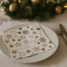 Papirnate serviete, bele, zlate zvezde, 33x33cm, 20kos.