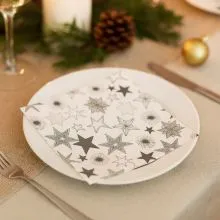 Papirnate serviete, bele, srebrne zvezde, 33x33cm, 20kos.