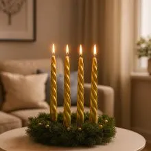 Sveča koničasta, spiralna, metalik, kurkuma, 23cm