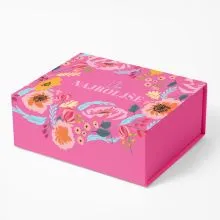 Škatla darilna, Vse najboljše, 34x25x11cm, roza, cvetje