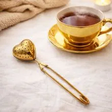 Cedilka za čaj, srček, 15x4x2.5cm, zlata barva, nerjaveče jeklo