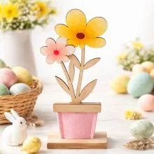 Roža v lončku, lesena,  21.5cm, sort.