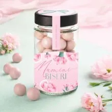 Dražeji v steklenički, MAMINI BISERI, jagode v beli čokoladi, 125 g