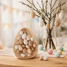Jajca velikonočna za obesit, na podstavku, 20/1, umetna masa/les, 30x23.5x5cm