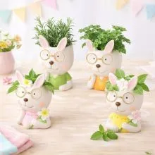 Lonček cvetlični, zajec, keramika, 8x7.5x12.5cm, sort.