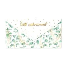 Kuverta darilna, Sveti zakrament, listje, za denar, 20x10.5cm