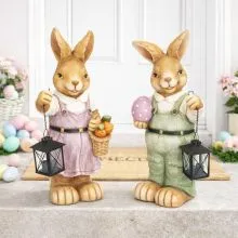 Zajec velikonočni stoječ, z laterno za čajno lučko, polimasa, 46cm, sort.