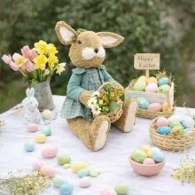 Zajkla velikonočna v zeleni obleki, naravni material/blago, 50cm