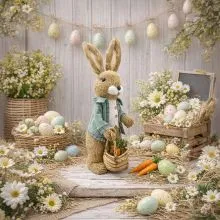 Zajec velikonoči v zelenem sakoju, naravni material/blago, 39cm