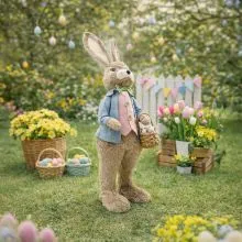 Zajec velikonočni v modrem sakoju, naravni material/blago, 77cm