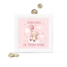 Hranilnik lesen bel, Prihranki za velike sanje, roza, 15x15x5cm