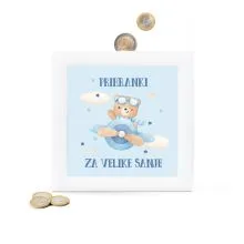 Hranilnik lesen bel, Prihranki za velike sanje, moder, 15x15x5cm