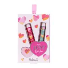 Set za nego ustnic JUST FOR YOU, 2x 4g balzam za ustnice, 10g peeling za ustnice, z vonjem Tea Rose & Velvet, v darilni embalaži