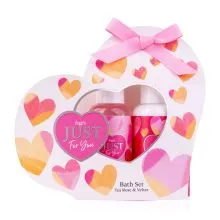 Kopalni set JUST FOR YOU, 100ml gel za tuširanje, 100ml mleko za telo, z vonjem Tea Rose & Velvet, v darilni embalaži v obliki srčka