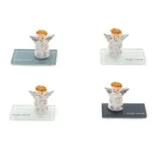 Angel s srčkom/zvezdo, polimasa, na steklenem podstavku, Angel varuh, 3x5cm, sort.