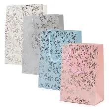 Vrečka darilna, 40x30x12cm, enobarvna, s srebrnim potiskom, sort.