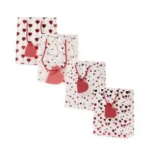 Vrečka darilna, 14x17x7cm, bela s srčki, sort.