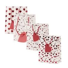 Vrečka darilna, 23x18x10cm, bela s srčki, sort.