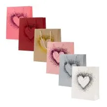 Vrečka darilna, 23x18x10cm, enobarvna, srček, sort.