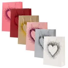 Vrečka darilna, 44x31x12cm, enobarvna, srček, sort.