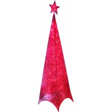 Božična dekoracija, stožec z zvezdo, 4 stranski, z LED lučkami, 100 lučk, rdeč, za notranjo uporabo, z programatorjem funkcij, 37x37x190cm