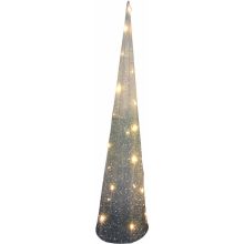 Božična dekoracija, stožec z LED lučko, belo/srebrn, na baterije, 18.5x18.5x80cm