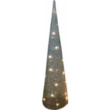 Božična dekoracija, stožec z LED lučko, srebrno/zlat, na baterije, 13.5x13.5x60cm