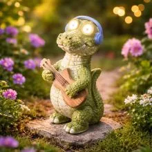 Vrtna figura, krokodil, s solarno lučko, MGO, 28x18x40cm, sort.