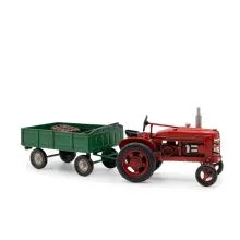 Traktor rdeč s prikolico, kovina, 33x10x11cm