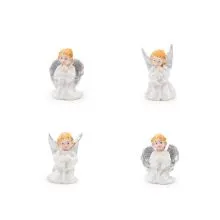 Angel klečeč s srebrnimi krili, polimasa, 4x6cm, sort.