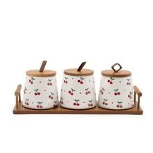 Set doz s pokrovi, porcelan, 3/1, na podstavku iz bambusa, 19.5cm, 34x11x6cm