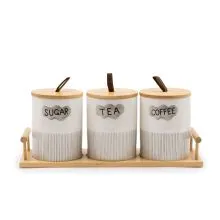Set doz s pokrovi, porcelan, 3/1, na podstavku iz bambusa, 13.3cm, 35.3x11x5.5cm