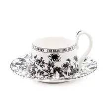 Skodelica s podstavkom, rože, porcelan, 16.5+10.6cm